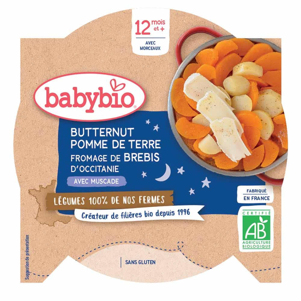 Babybio Légumes Assiette bonne nuit bio Butternut et pomme de terre rouge Des 12 mois 230g
