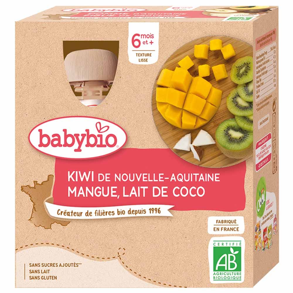 Babybio Compote Kiwi Mangue Lait De Coco Bio Des 6 Mois 4x90g