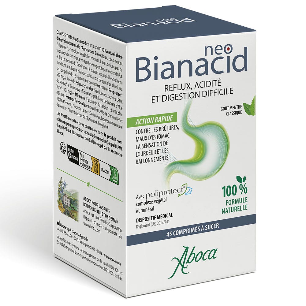 Aboca Gastro-intestinale Neobianacid Reflux Acidité & Digestion Difficile 45 comprimés à Sucer