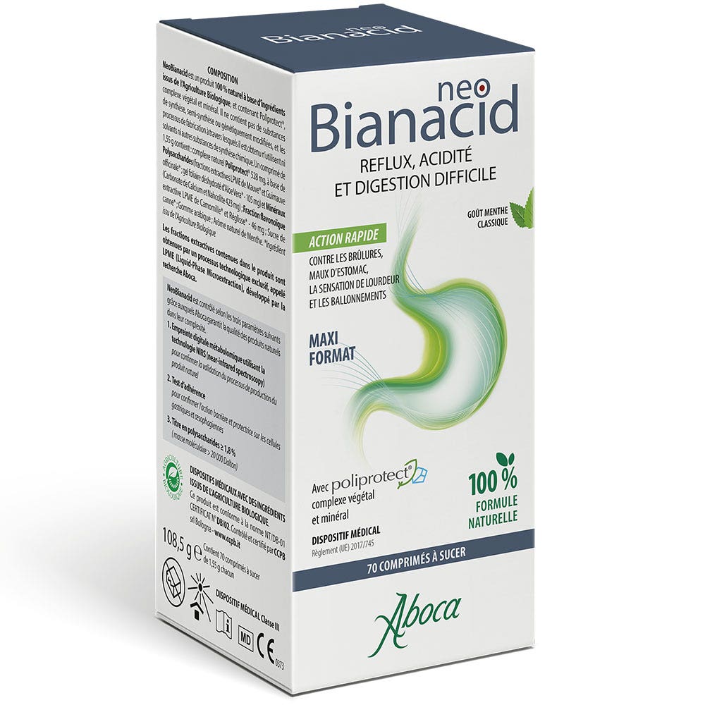 Aboca Gastro-intestinale Neobianacid Reflux Acidité & Digestion Difficile 70 Comprimés