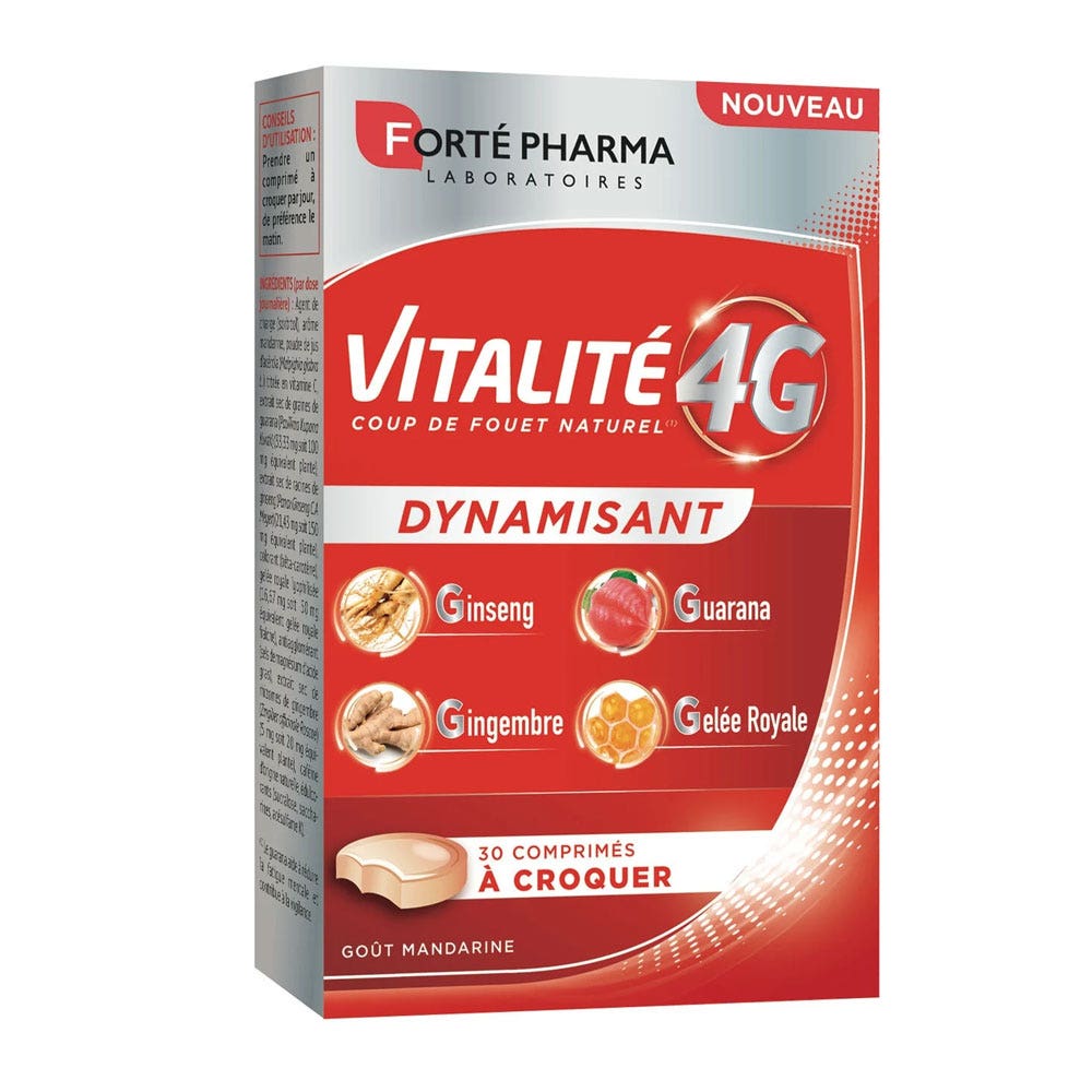 Forté Pharma Vitalité 4G Dynamisant Energie Goût Mandarine 30 comprimés à croquer