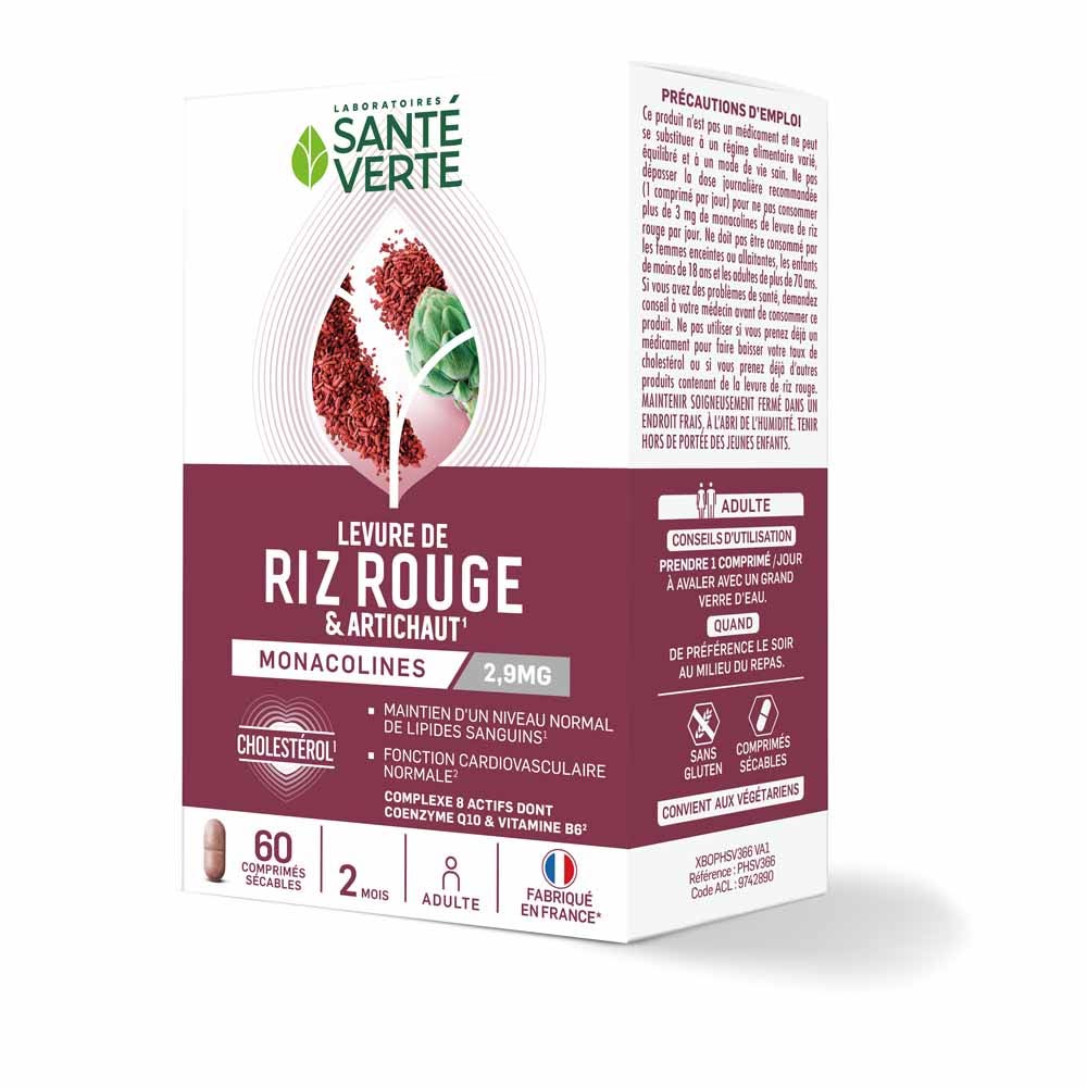 LEVURE DE RIZ ROUGE 60 COMPRIMES CHOLESTEROL SANTE VERTE