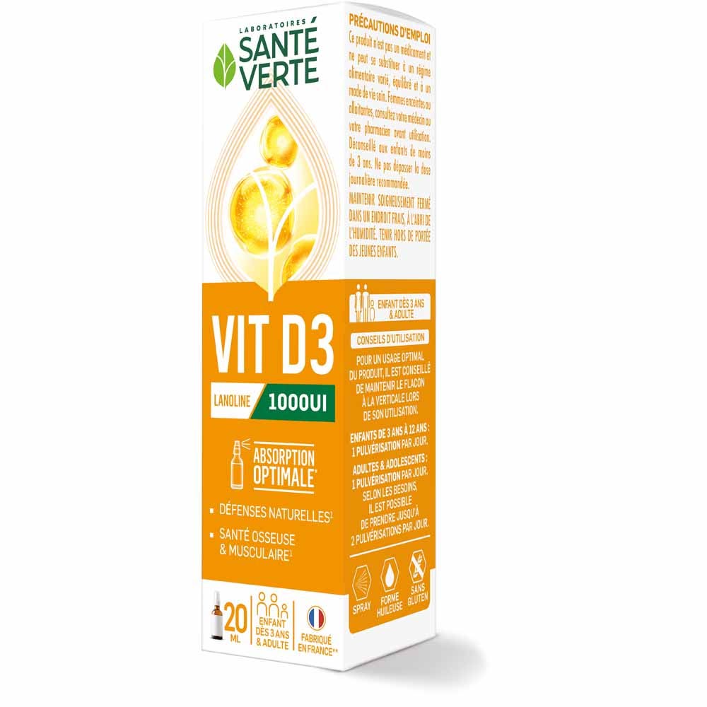 Vitamine D3 1000UI 20ml Défenses naturelles Sante Verte