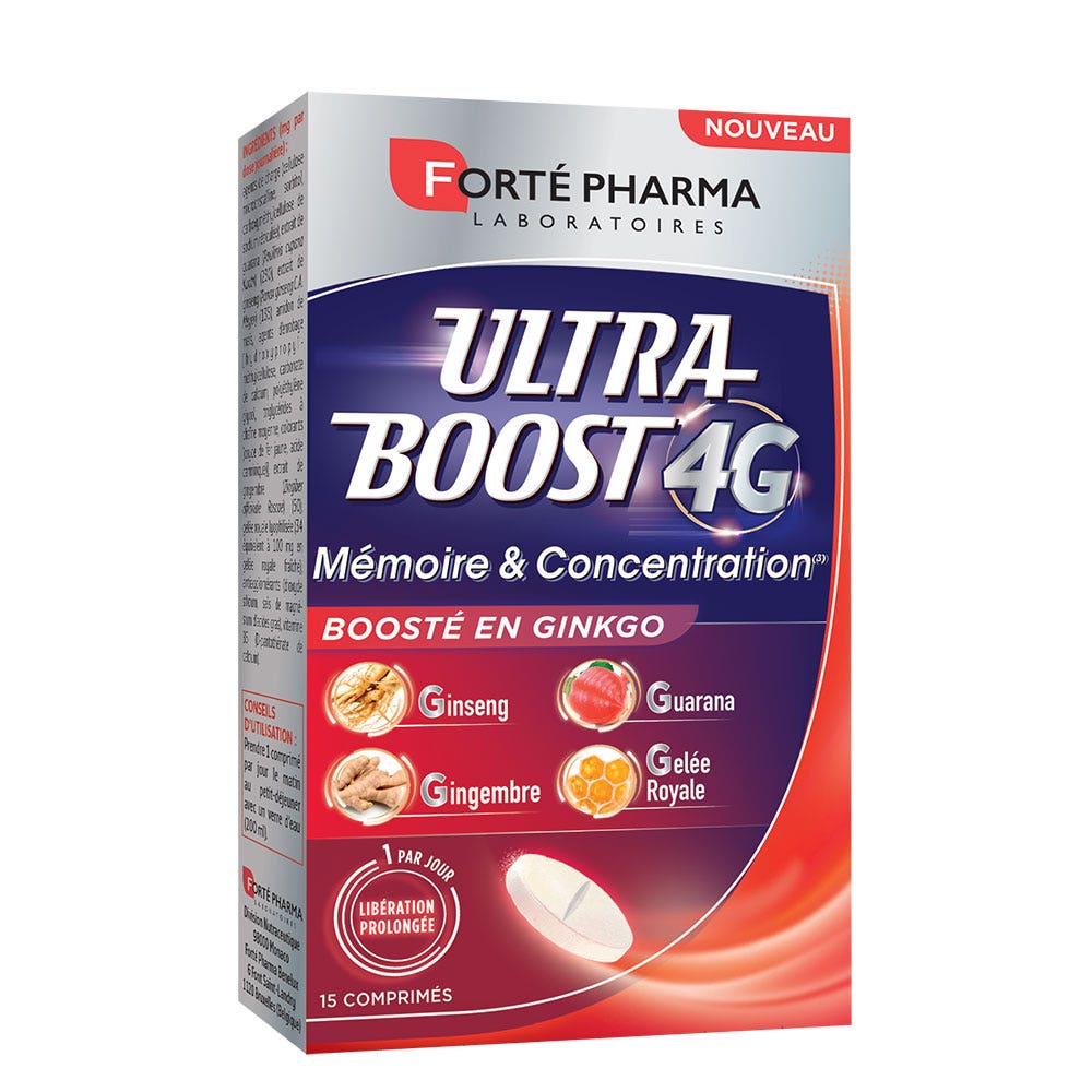 Forté Pharma Ultra Boost 4G Mémoire & Concentration Ginseng Ginkgo 15 comprimés