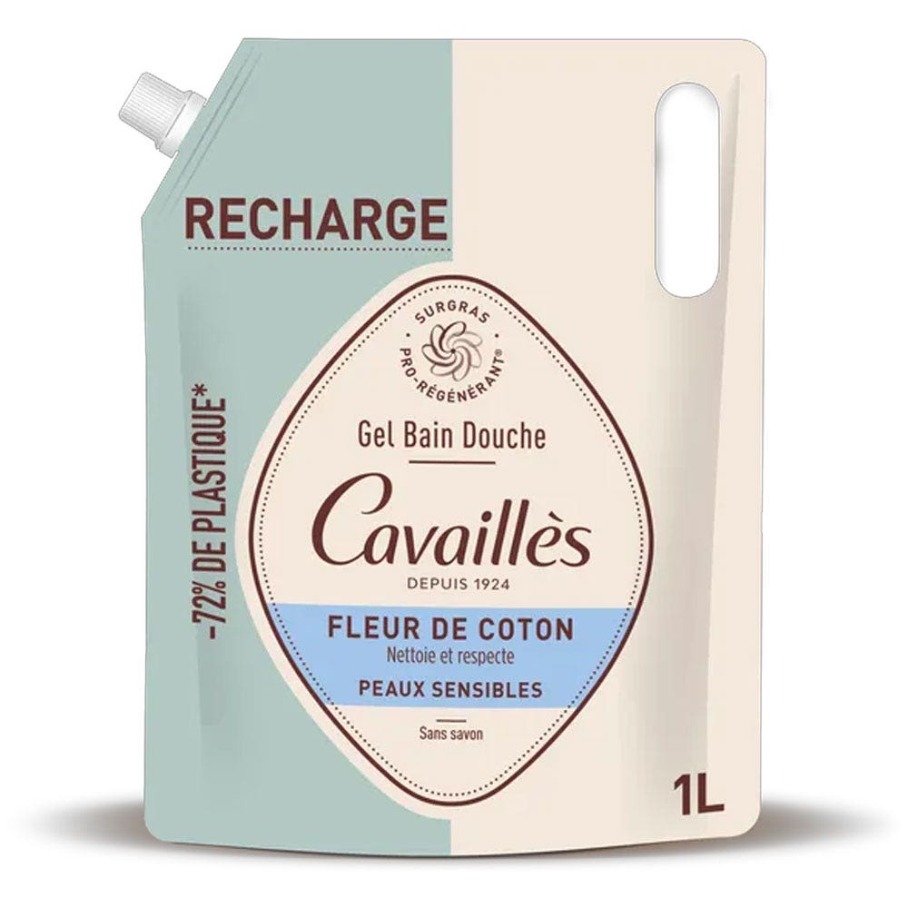 Cavaillès Eco-Recharge Gel Bain et Douche Fleur de coton Peaux sensibles 1L