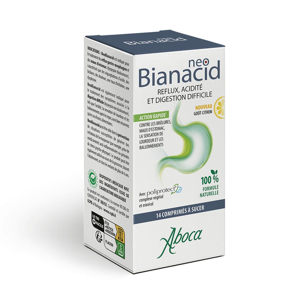Aboca Gastro-intestinale Neobianacid Reflux Acidité & Digestion Difficile Goût Citron 14 Comprimes