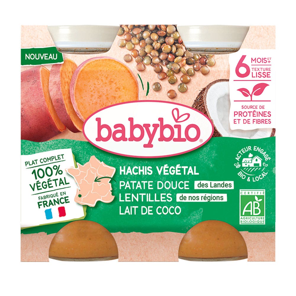 Babybio 100% Végétal Plat Complet Bio Dès 6 Mois Texture Lisse 2x200g