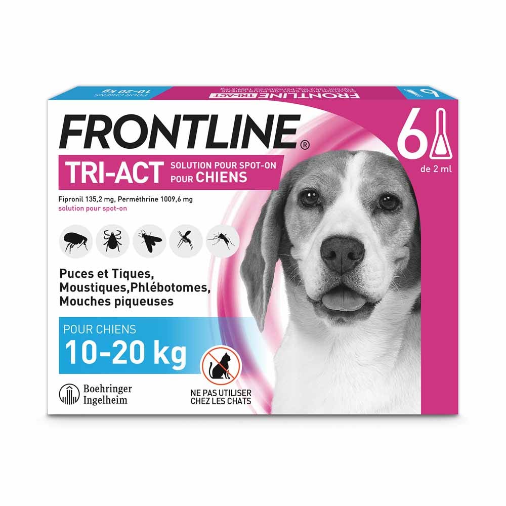 Frontline Tri-act Spot-on Chien de 10-20kg 6 Pipettes de 1ml