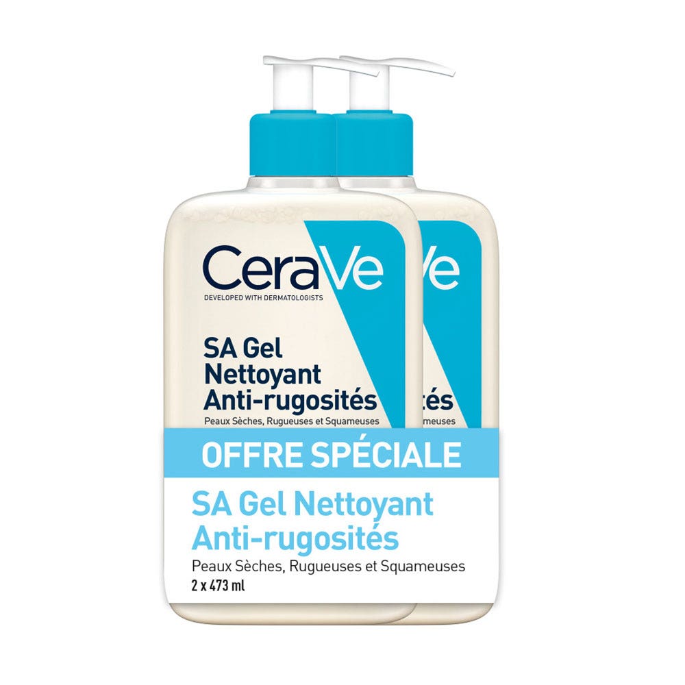 Cerave Body SA Gel Nettoyant Sa Anti-rugosités Peaux Sèches , Rugueuses et Squameuses 2x473ml