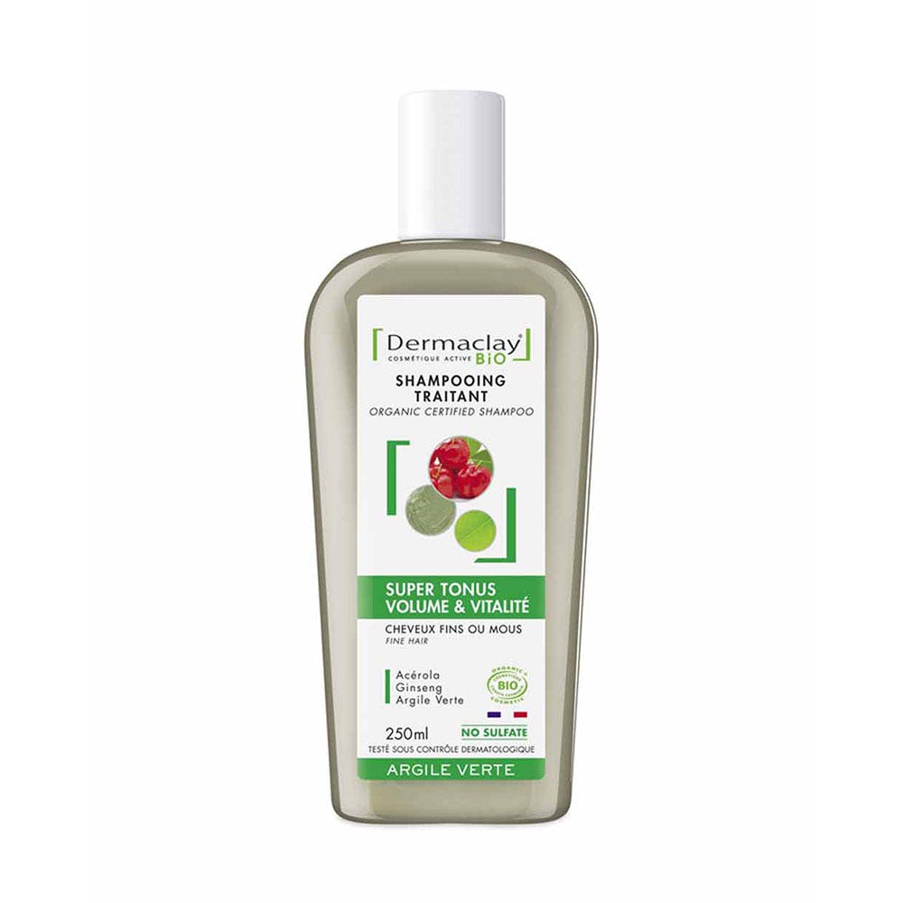 Dermaclay Shampooing traitant Bio Cheveux fins Tonus Argile Verte 250ml