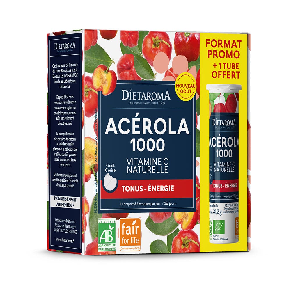 Dietaroma Acérola 1000 Tonus Energie 24 comprimés + 12 offerts