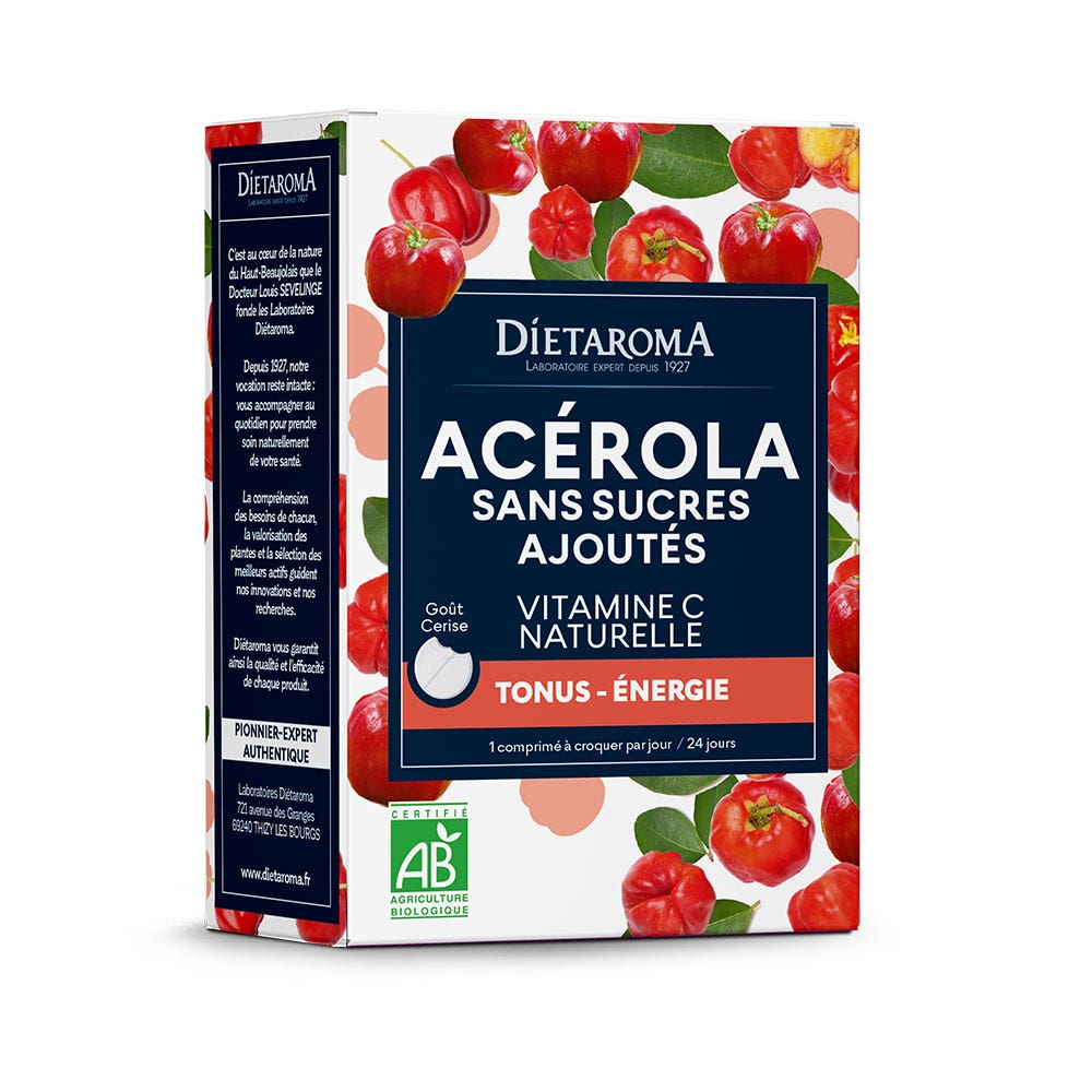 Dietaroma Acérola Sans Sucres Ajoutés Tonus Energie 24 comprimés