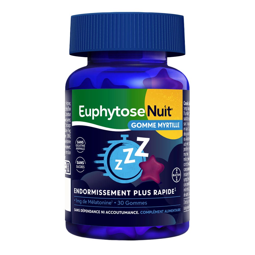 Bayer Euphytose Nuit 1mg de Mélatonine Goût Myrtille 30 gommes