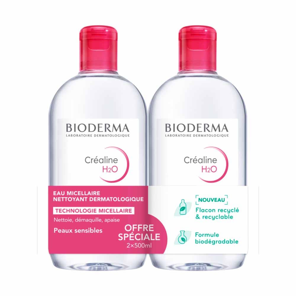 Eau Micellaire 2x500ml Crealine H2O Sans parfum Bioderma