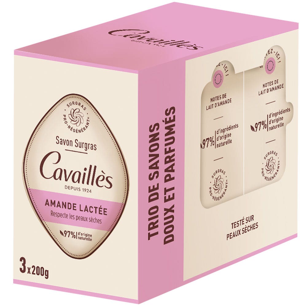 Cavaillès Surgras Pro-Régénérant Savon Amande Lactée 3x200g