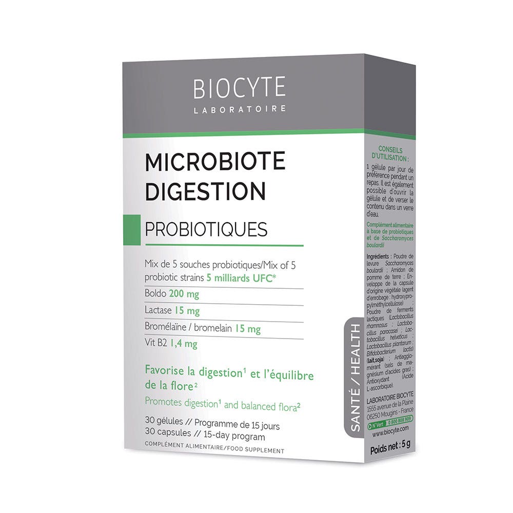 Biocyte Santé Microbiote Digestion Probiotiques 30 Capsules