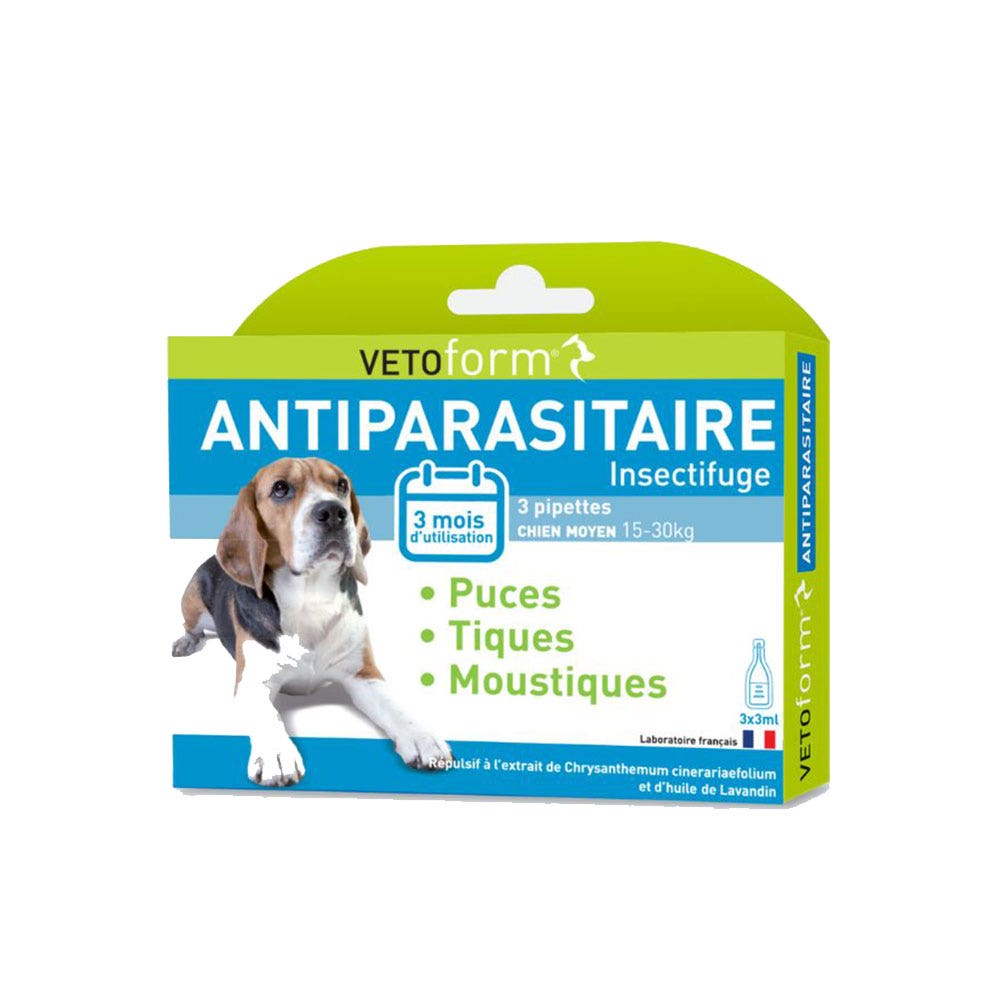 Pipettes 3x2ml Chien Moyen 15 à 30kg Vetoform