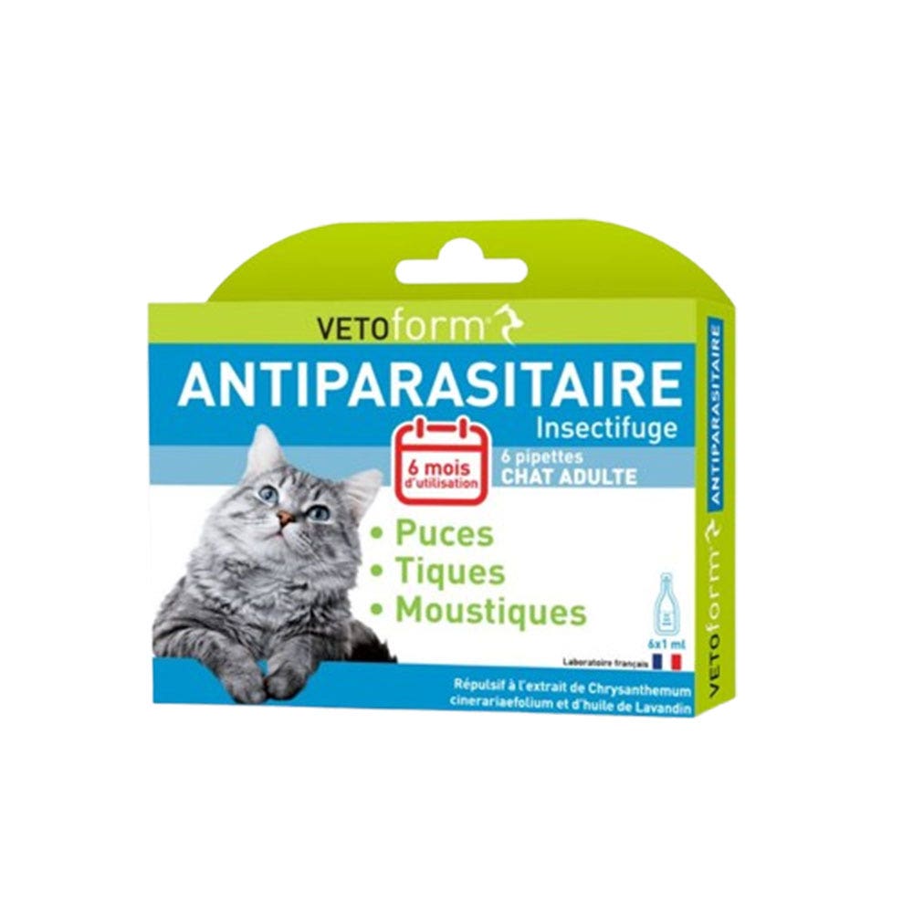 Vetoform Chat Pipettes Antiparasitaire 6x1ml - Fabriqué en France - Easypara
