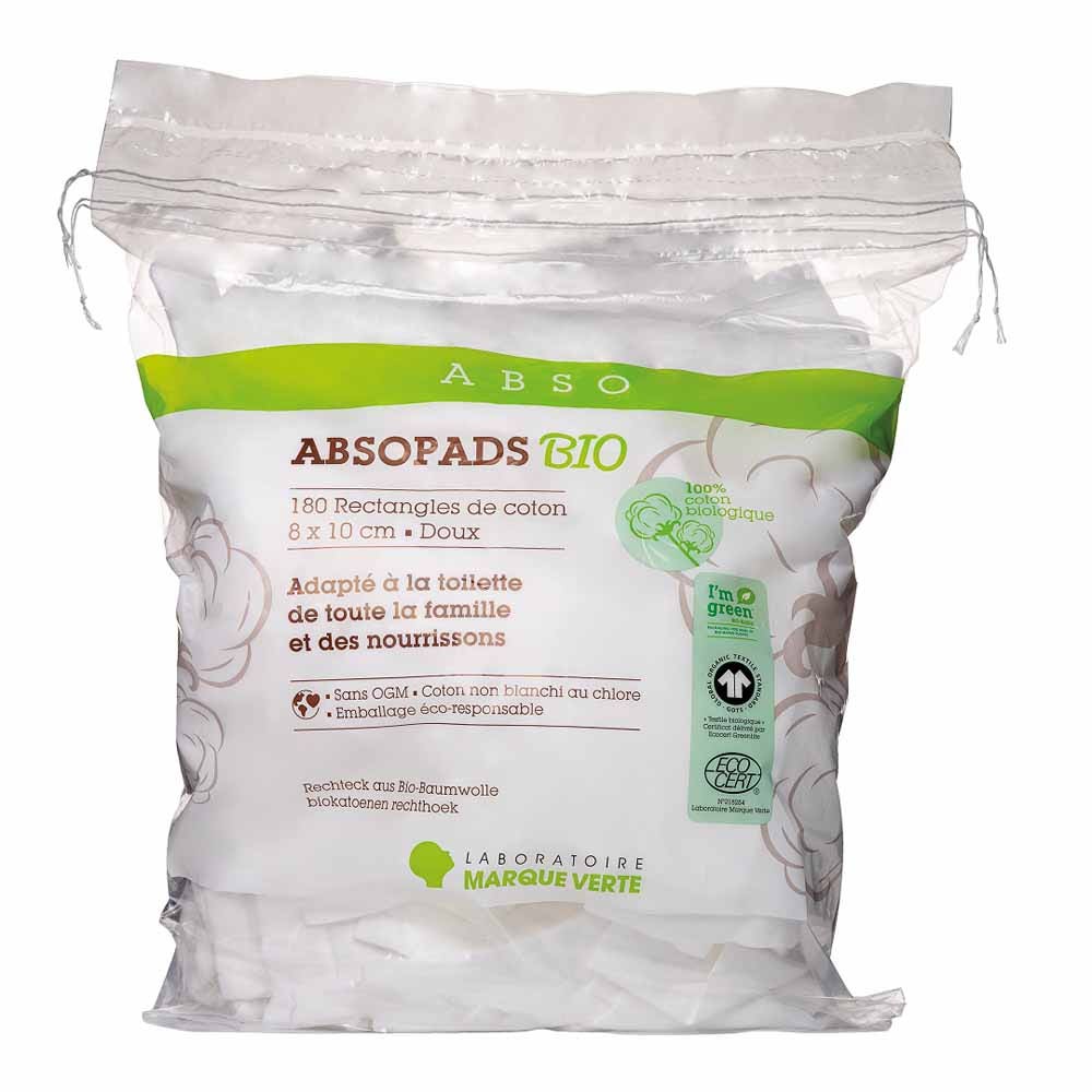 Marque Verte Abso Rectangles De Coton Bio Absopads 8x10 cm x180