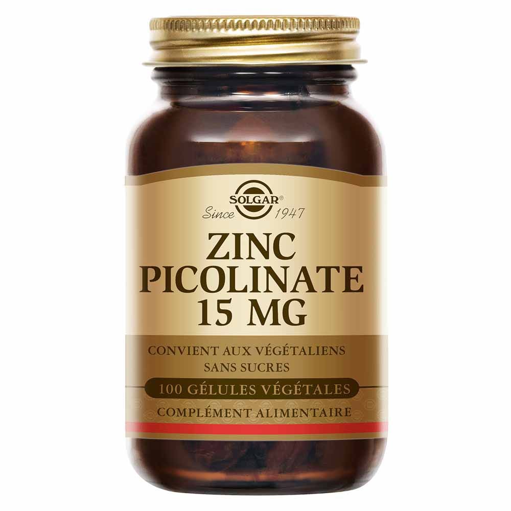Solgar Zinc Picolinate 15mg Défenses immunitaires 100 gélules végétales