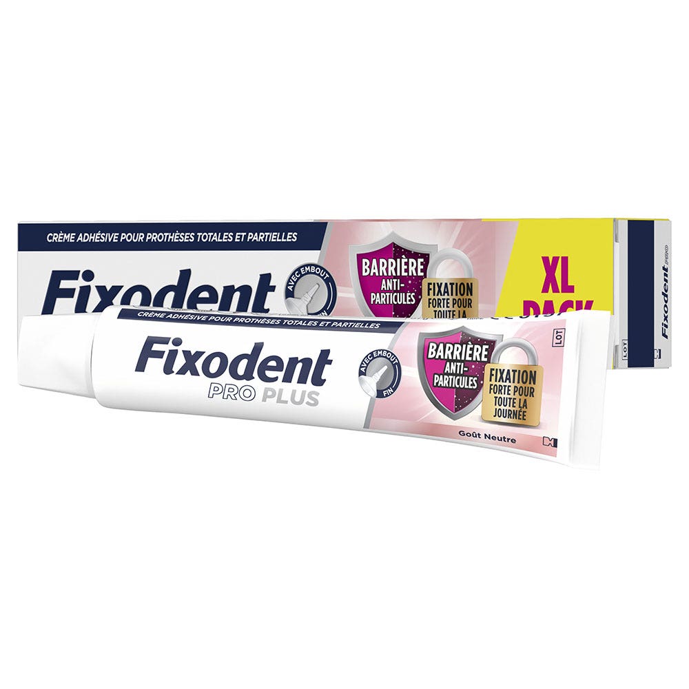 Fixodent Pro plus Crème Adhésive pour prothèses Totales & Partielles Barrière Anti-Particules 57g