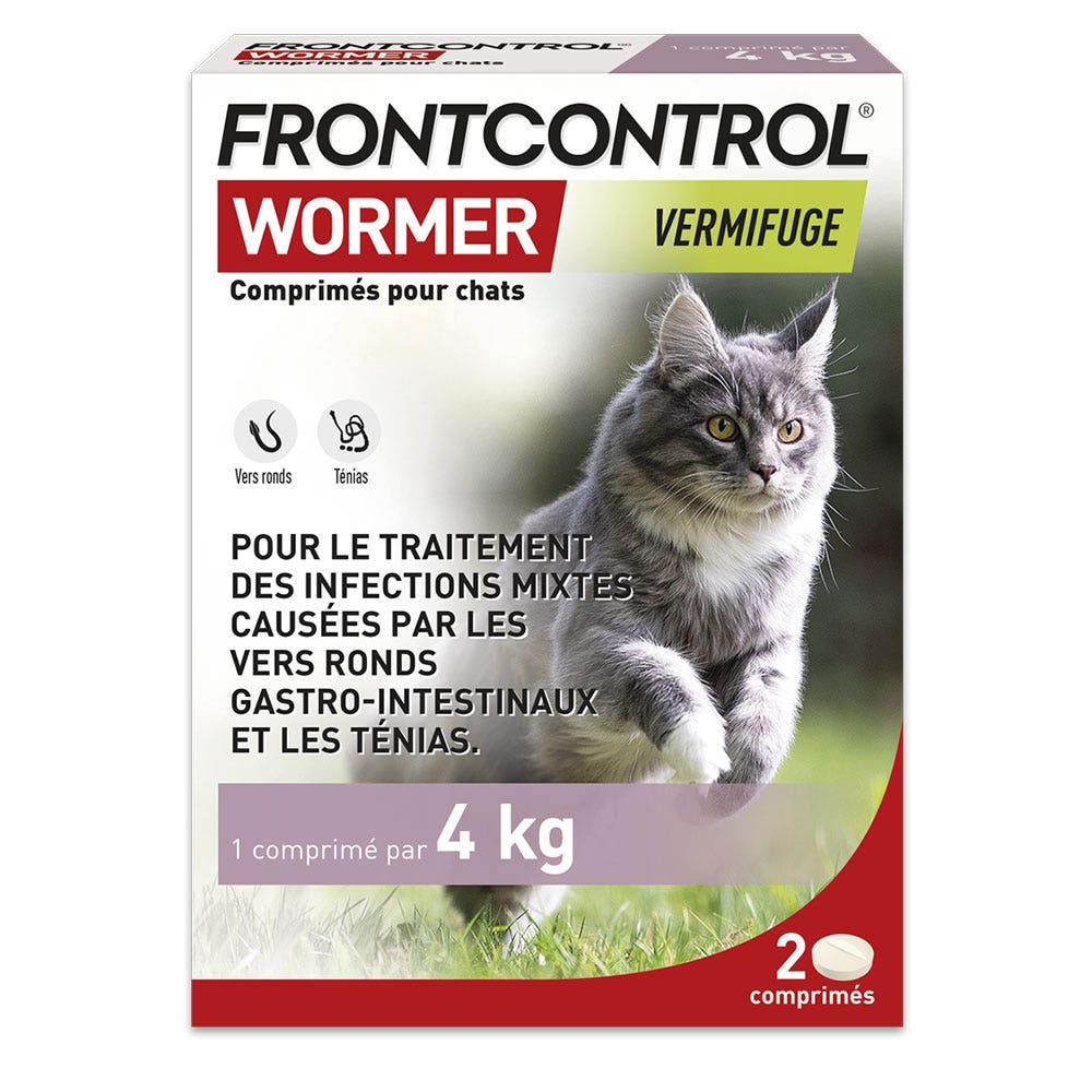 Frontline Frontcontrol Wormer Vermifuge Pour Chat 1 Comprimé par 4kg x2