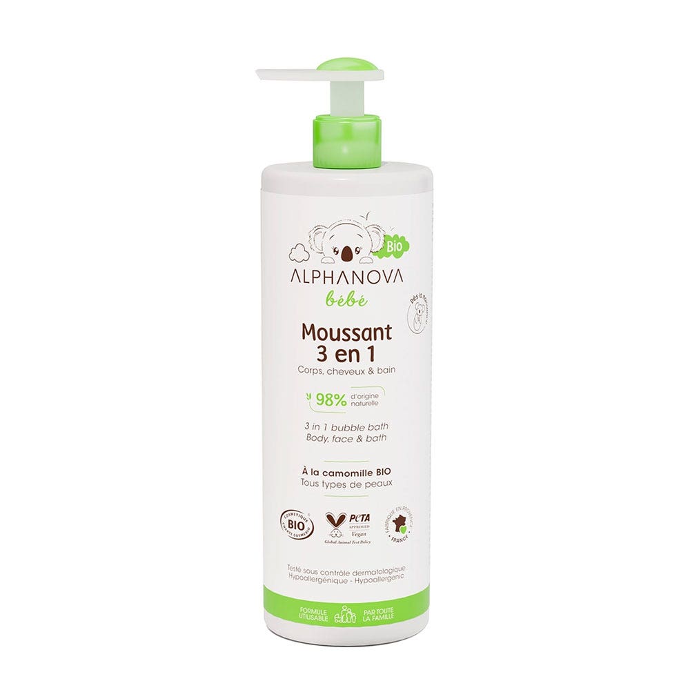 Alphanova Bébé Moussant 3 En 1 Corps Cheveux Et Bain Moussant Bio 400ml