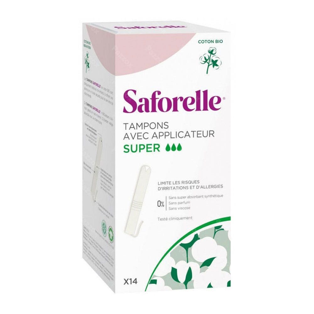 Saforelle Tampons Super Avec Applicateur Coton Bio x14