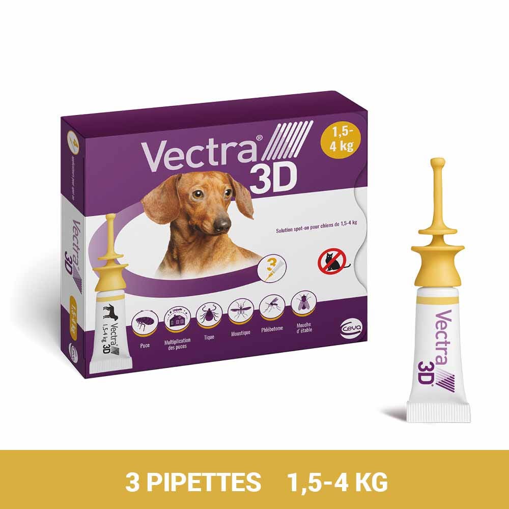 Vectra 3D Solution spot-on pour chiens 1,5-4 kg 3 pipettes