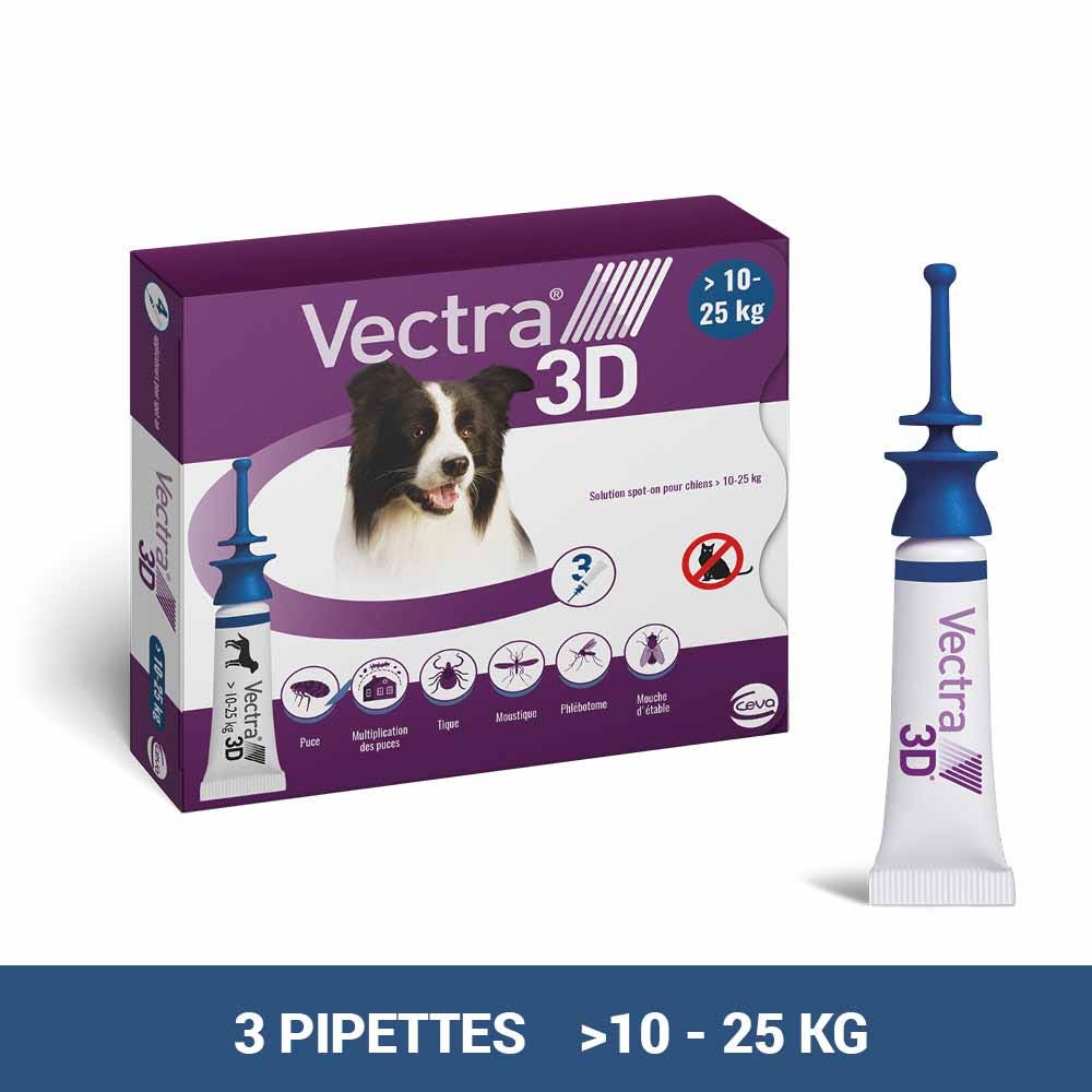 Vectra 3D Solution spot-on pour chiens >10-25kg 3 pipettes