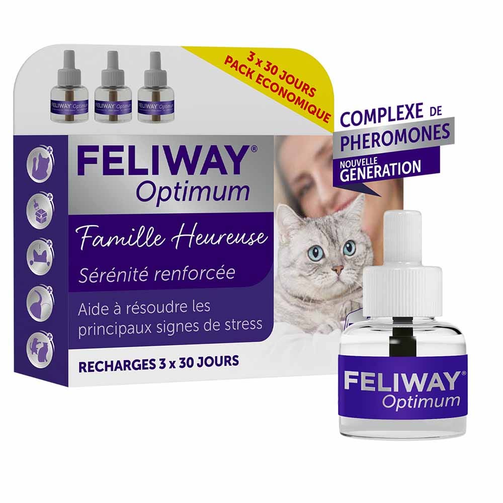 Feliway Optimum Recharges pour Diffuseur Sérénité Renforcée Chat 3x48ml