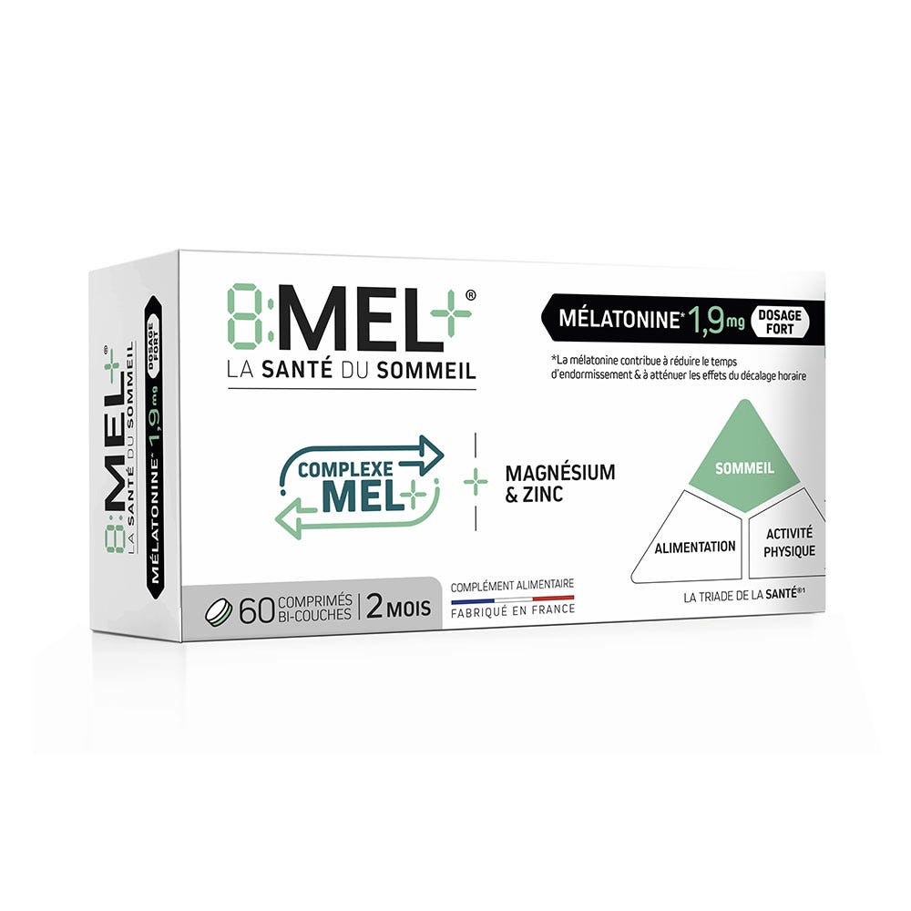 8:MEL+ Mélatonine 1,9mg 60 comprimés bi-couches
