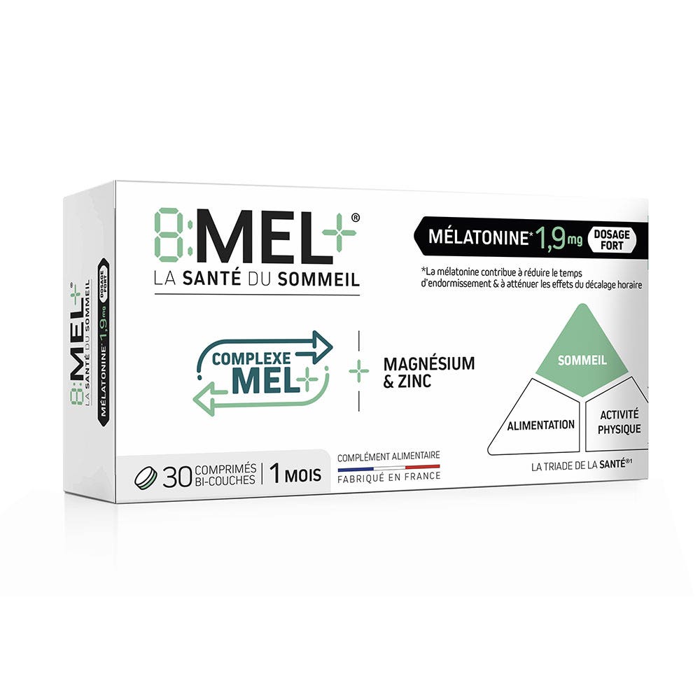 8:MEL+ Mélatonine 1,9mg 30 comprimés bi-couches