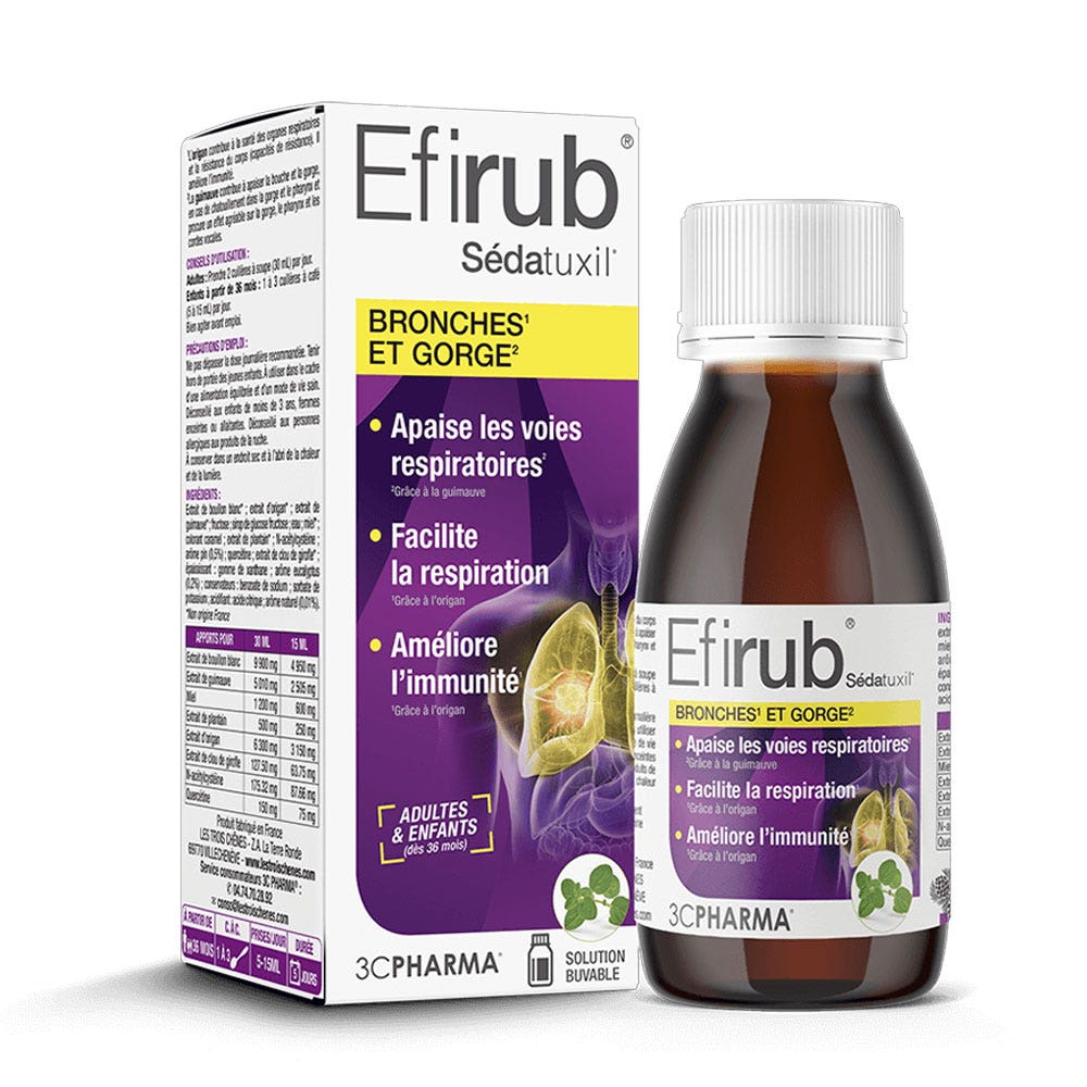 3C Pharma Efirub Sédatuxil Bronches et gorge 125ml