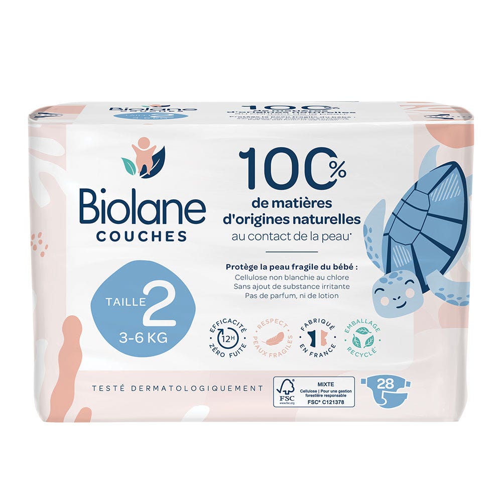 Biolane Naturelles Couches 3 à 6kg Taille 2 x28