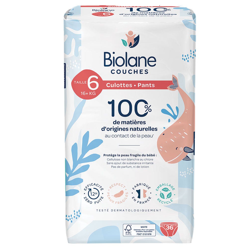 Biolane Culottes Naturelles Taille 6 (+16 kg) Pas de fuite x36