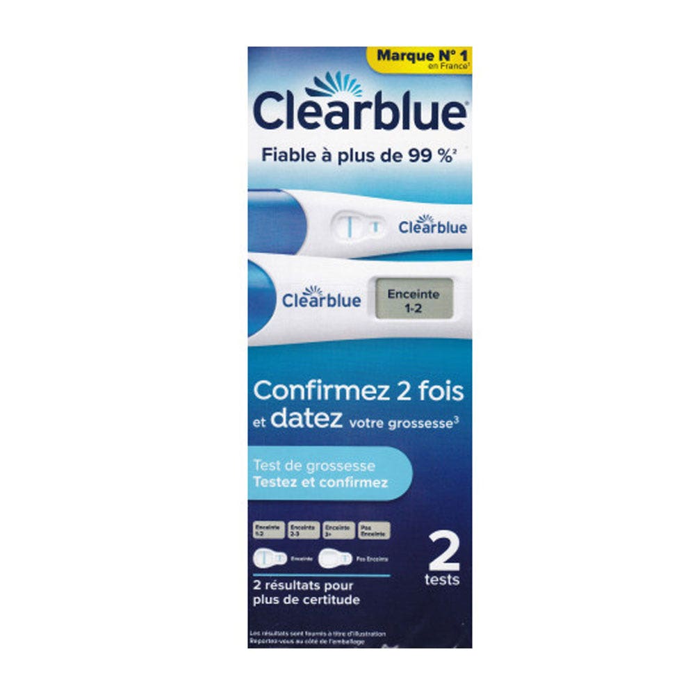 Clearblue Test De Grossesse Duo Confirmer + Dater 2 tests