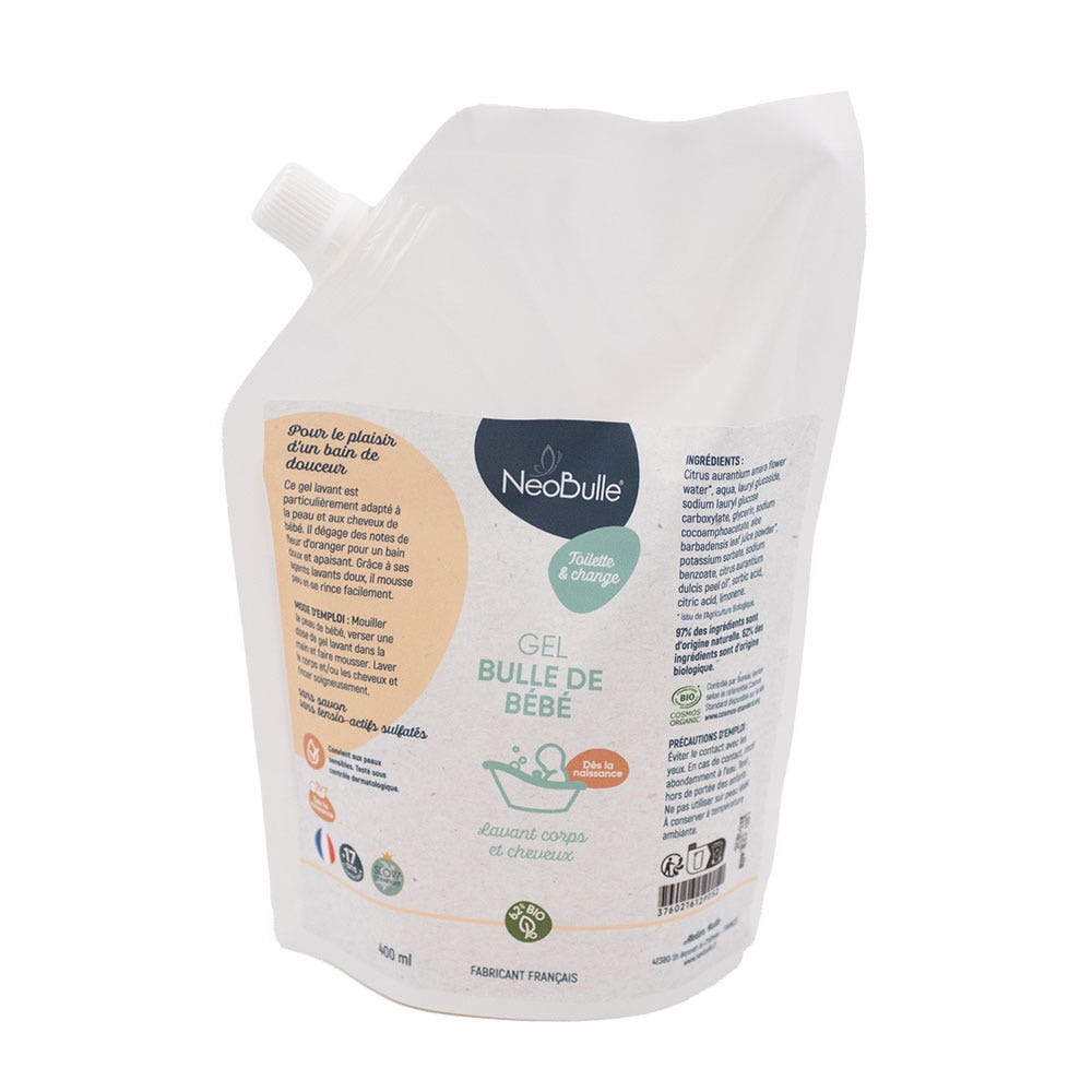 Neobulle Toilette & Change Bébé Gel Bulle de Bébé Recharge Lavant corps et cheveux 400ml