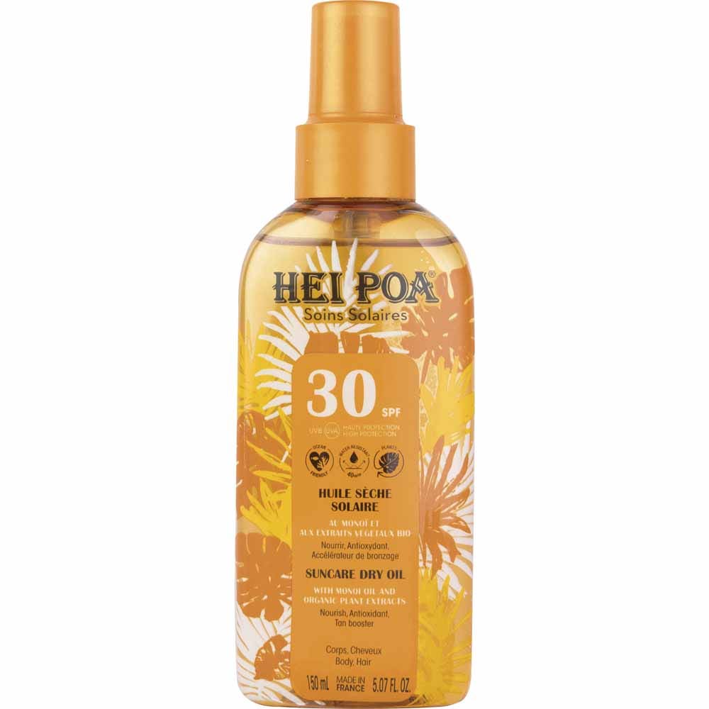 Hei Poa Soins Solaires Huile sèche de Monoï SPF30 Tiaré 150ml