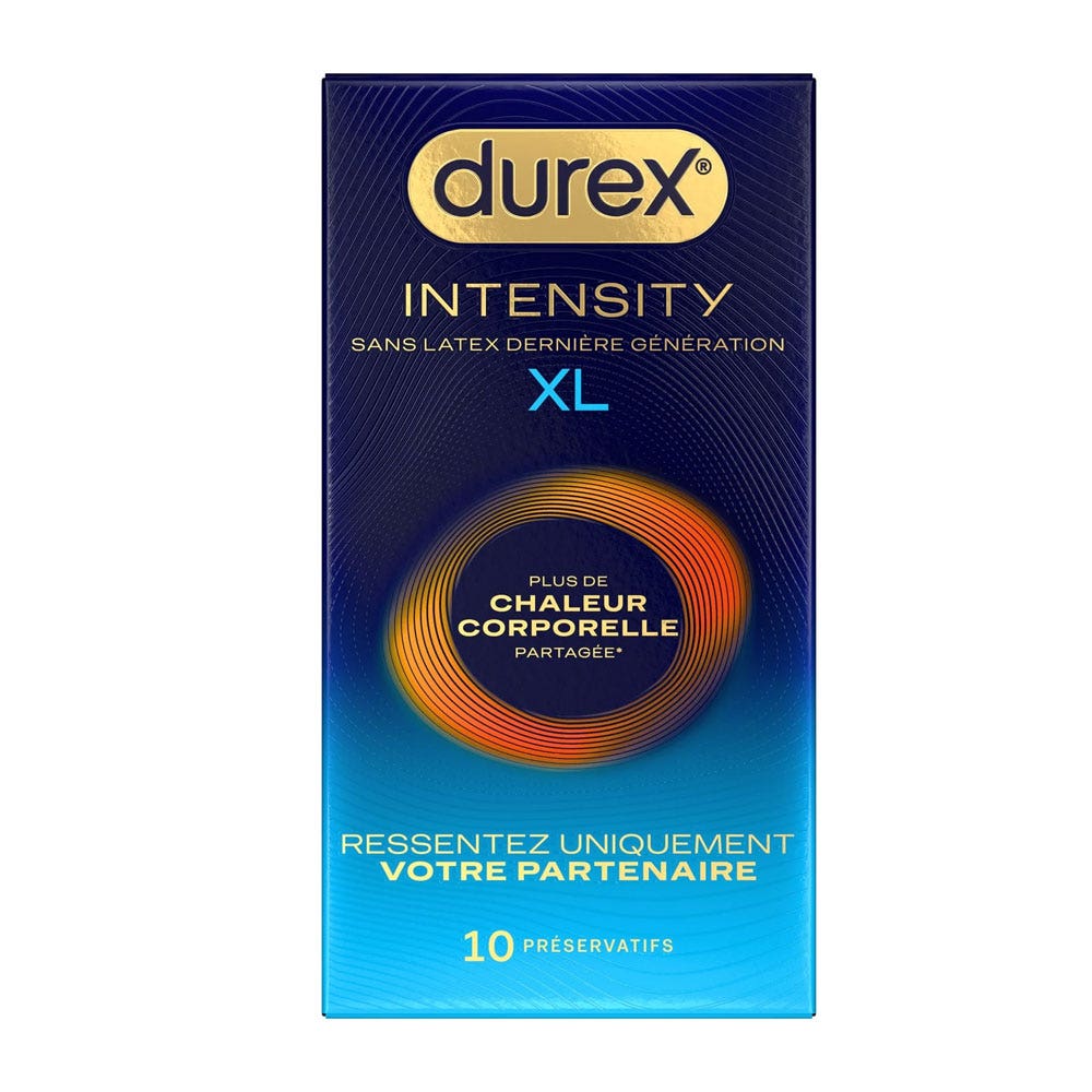 Durex Intensity XL Préservatifs Sans latex Chaleur corporelle partagée x10