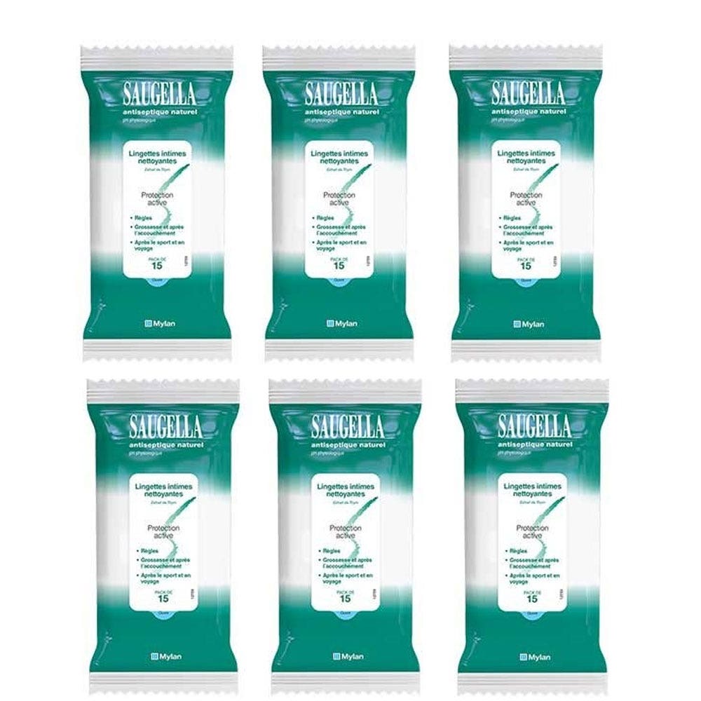 Saugella Antispetique Lingettes Antiseptique Naturel A base de Thym 6x15