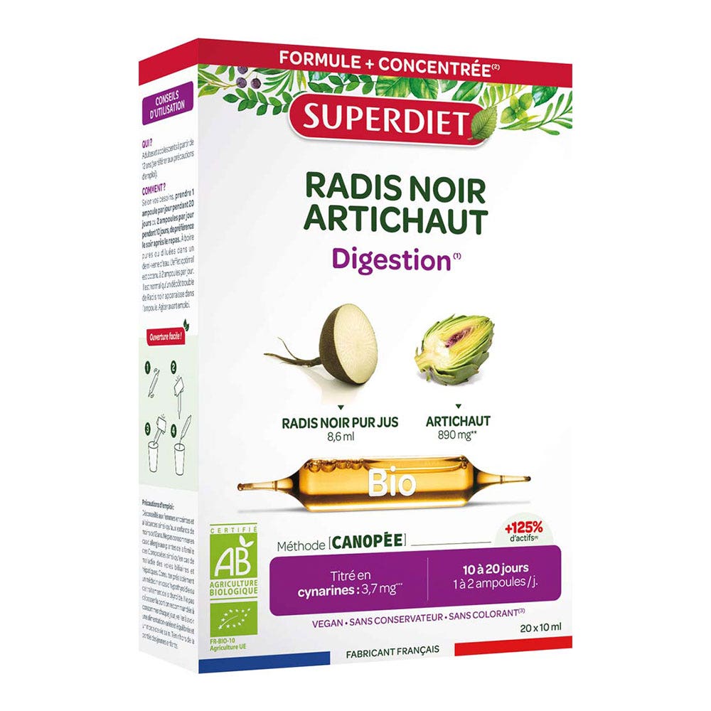 Superdiet Radis Noir Artichaut Digestion 20 Ampoules