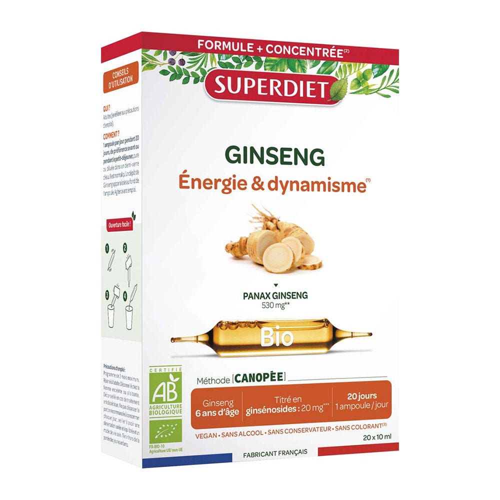 Superdiet Ginseng Bio Énergie & Dynamisme x20 Ampoules