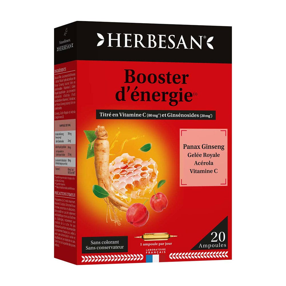PANAX GINSENG MEYER TONUS ET ENERGIE 20 AMPOULES 15ML HERBESAN