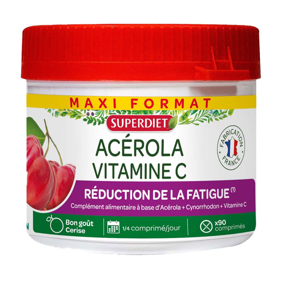 Superdiet Maxi Format Acérola Vitamine C Réduction De La Fatigue 90 Comprimés