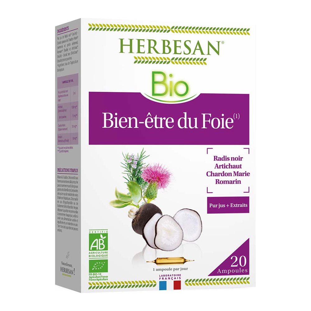 Herbesan Bien-Être Du Foie Bio 20 Ampoules