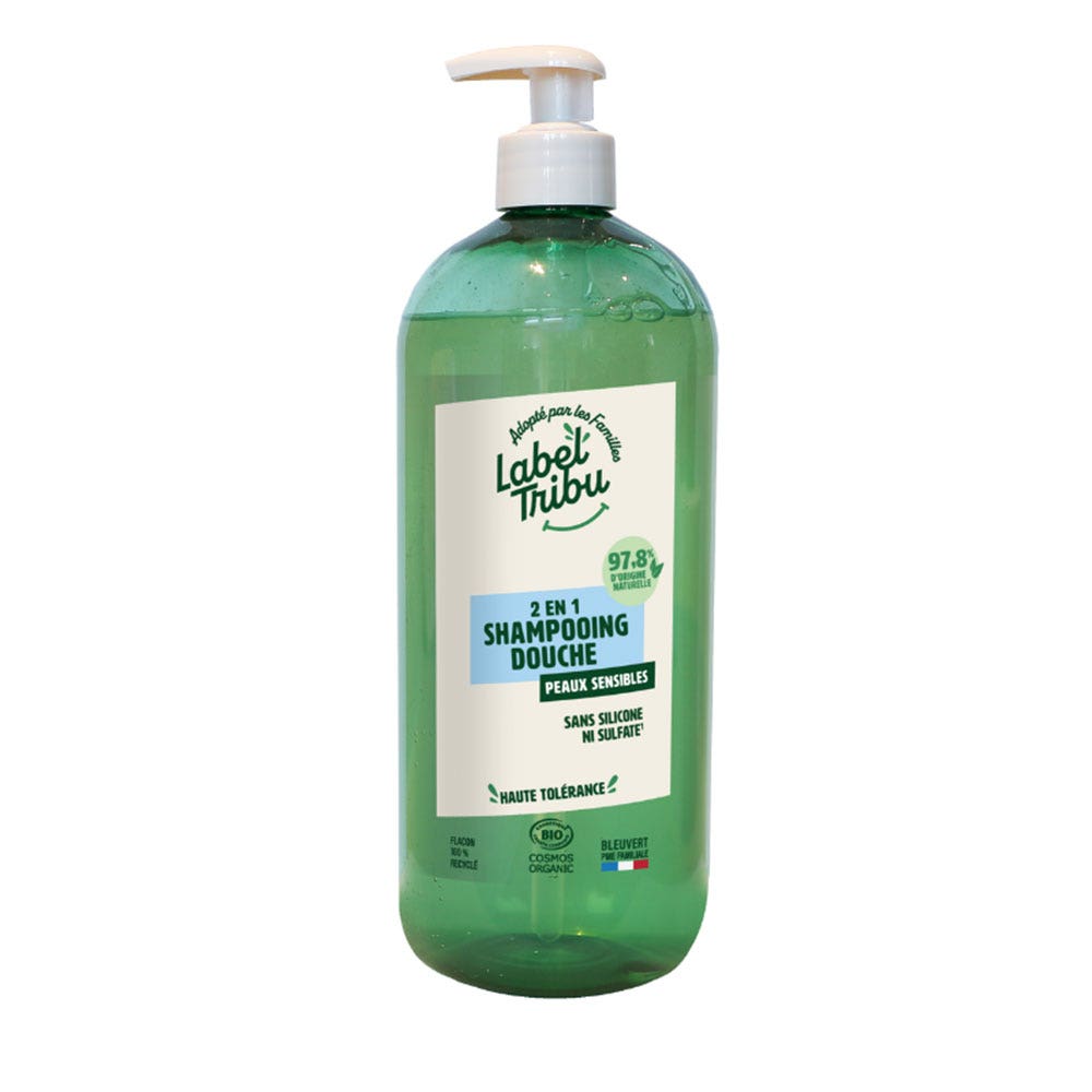 Label Tribu Shampoing douche 2en1 Peaux sensibles Sans Parfum 1L