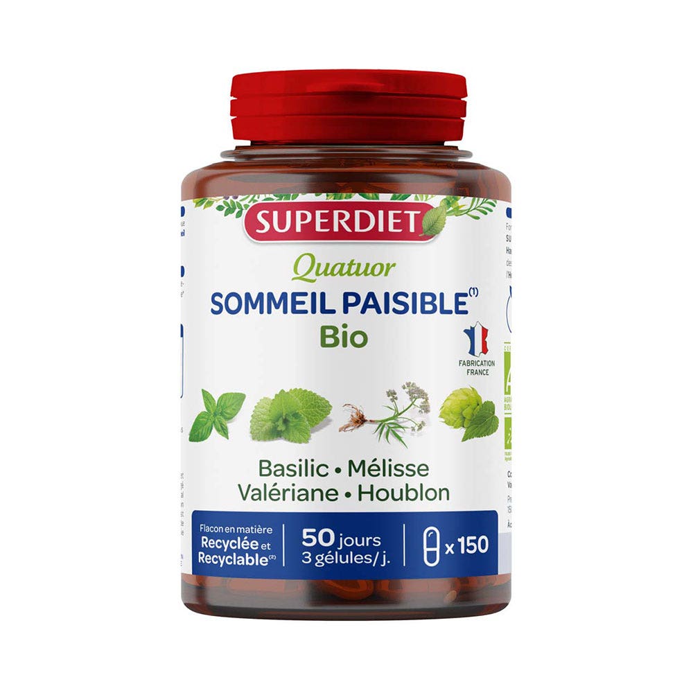 Superdiet Quatuor Sommeil Paisible Bio 150 Gélules