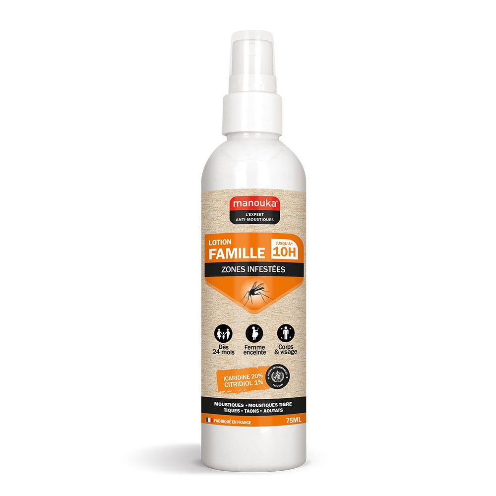 Manouka Spray Répulsif Anti-moustiques Lotion Famille Toutes Zones 75ml