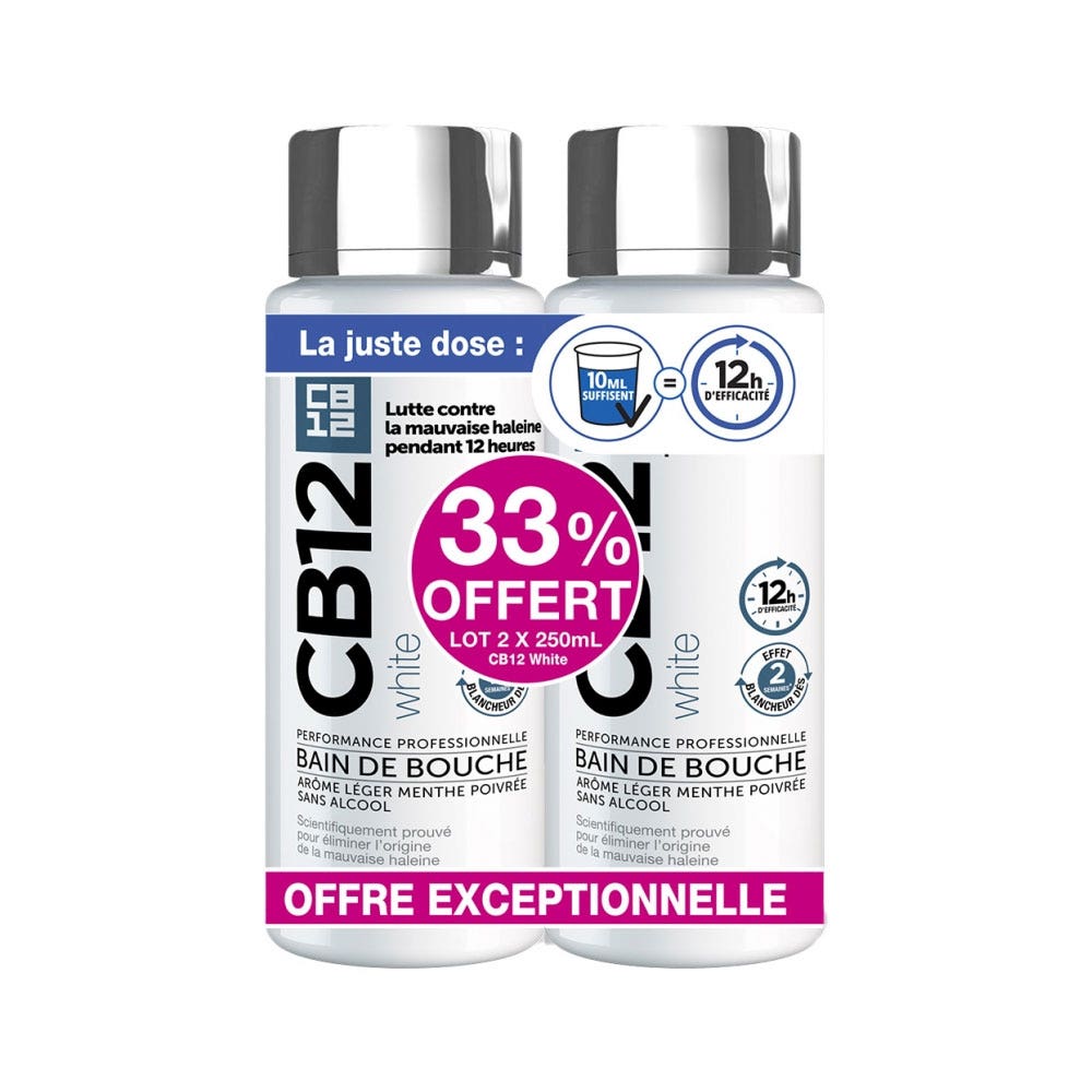 Cb12 Bain De Bouche Sans Alcool Arôme Léger Menthe Poivrée 2x250ml